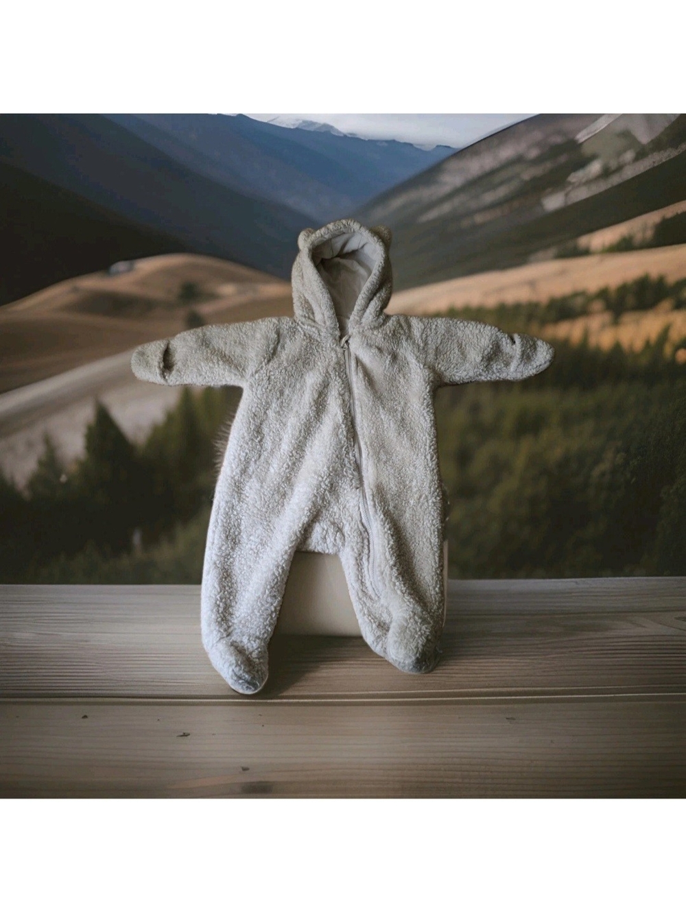 No Boundaries Cream Sherpa Hooded Baby One-Piece